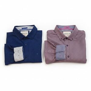 Set of 2 Mens XL Button Down Long Sleeve Patterned Collared International Report